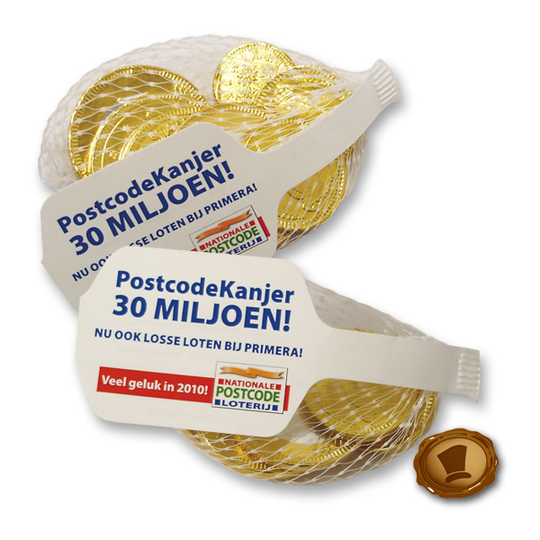 Chocolade logo muntjes in netje