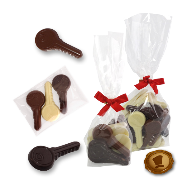 Chocolade Sleutels met bedrukt kaartje of sticker