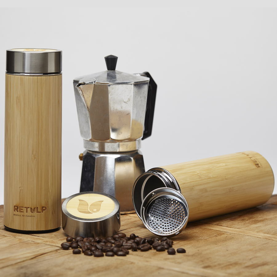 Thermosfles bamboe met bedrukking Thermosfles bamboe met bedrukking