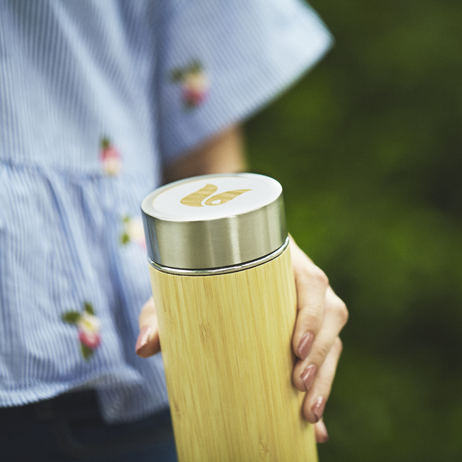 Thermosfles bamboe met bedrukking Thermosfles bamboe met bedrukking