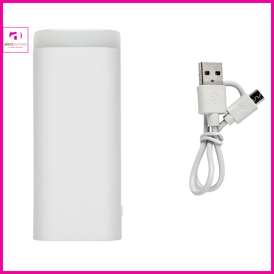 5.000 mAh powerbank met ingebouwde LED lamp met bedrukking 5.000 mAh powerbank met ingebouwde LED lamp met bedrukking