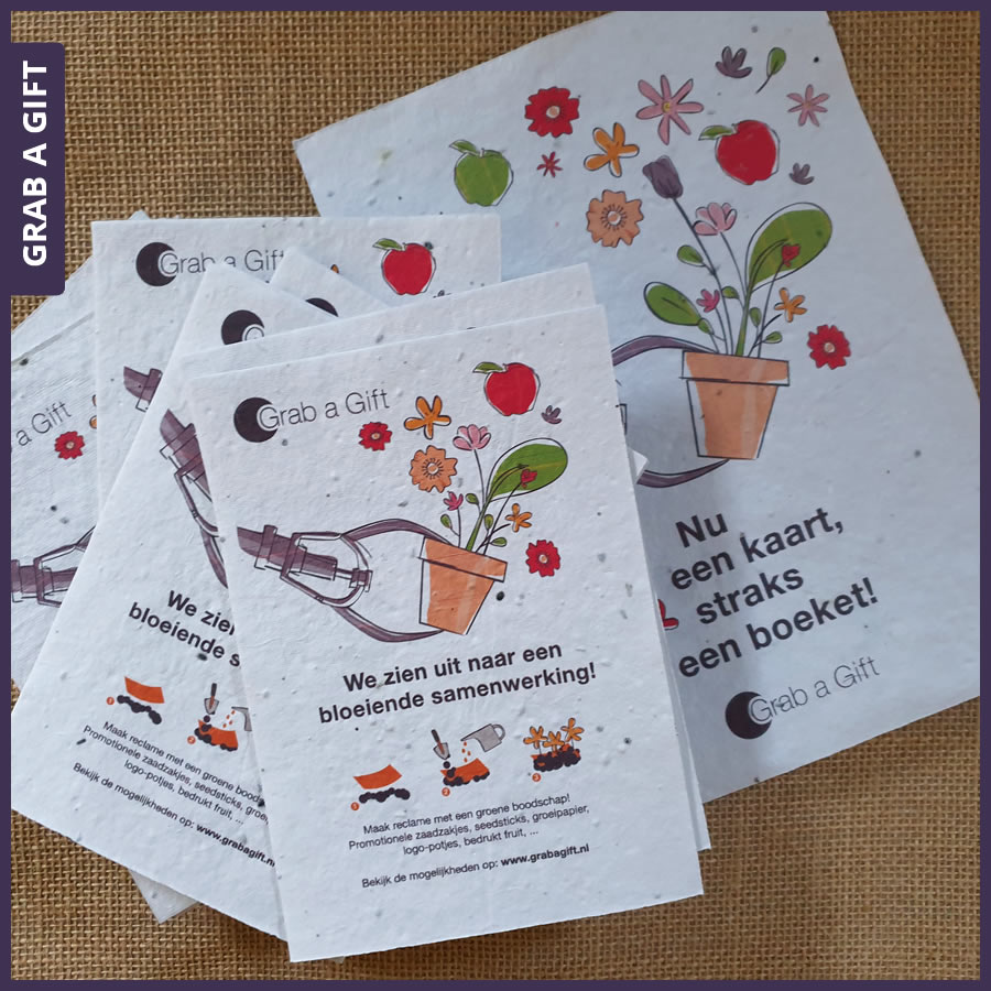 Grab a Gift - zaadpapier bedrukken met jouw logo of reclameboodschap Grab a Gift - zaadpapier bedrukken met jouw logo of reclameboodschap