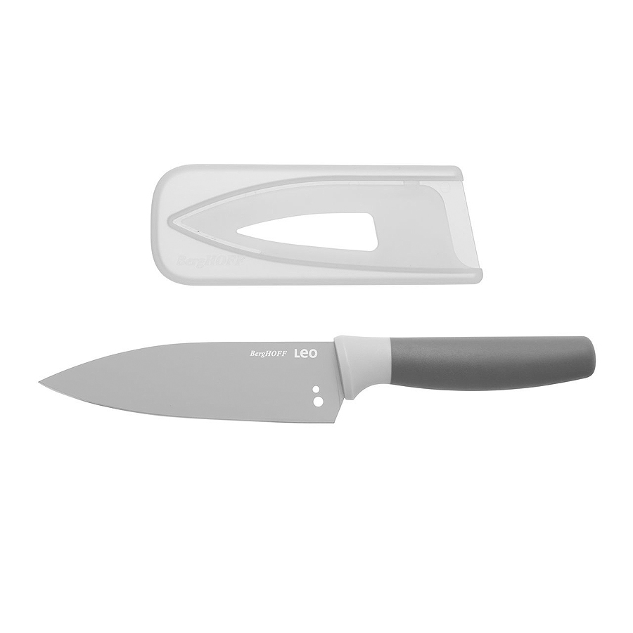 Leo Line chef mes 14 cm/kruidenstripper met beschermhoes grijs