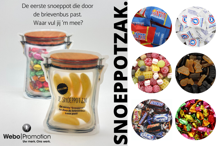 Snoeppotzak, de eerste snoeppot die door de brievenbus past
