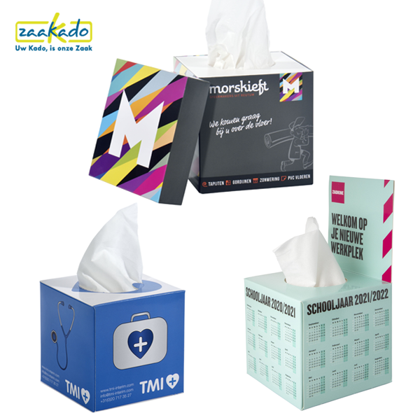 vierkante tissuebox deksel flap bedrukt full colour bedrukking eigen design
