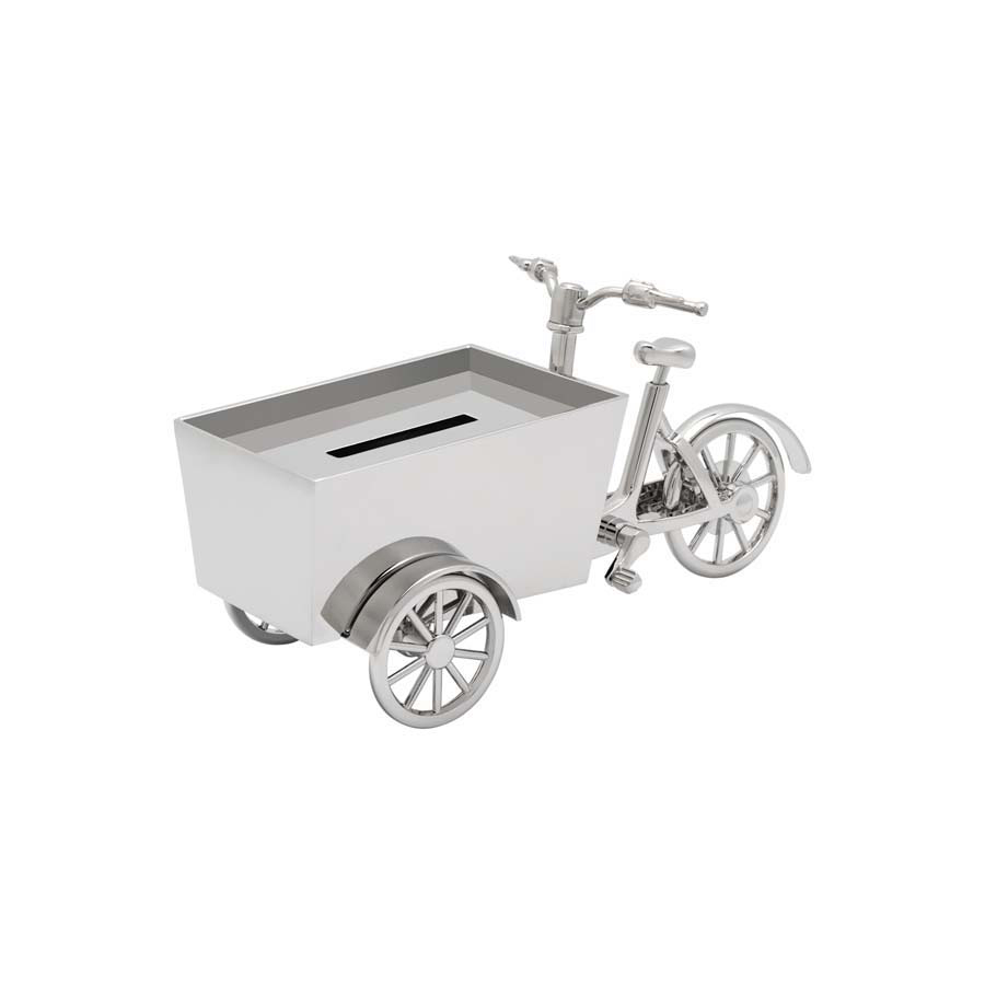 Spaarpot Bakfiets, zilver kleur