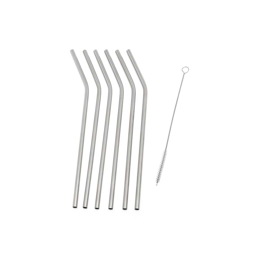 Set RVS-rietjes met schoonmaakborstel, 6 stuks