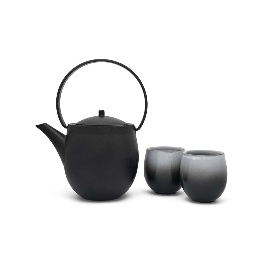 Giftset Sendai, gietijzer, zwart, met 2 porseleinen mokken