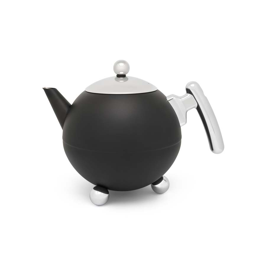 Theepot Duet® Bella Ronde 1,2L, mat zwart, chroom beslag