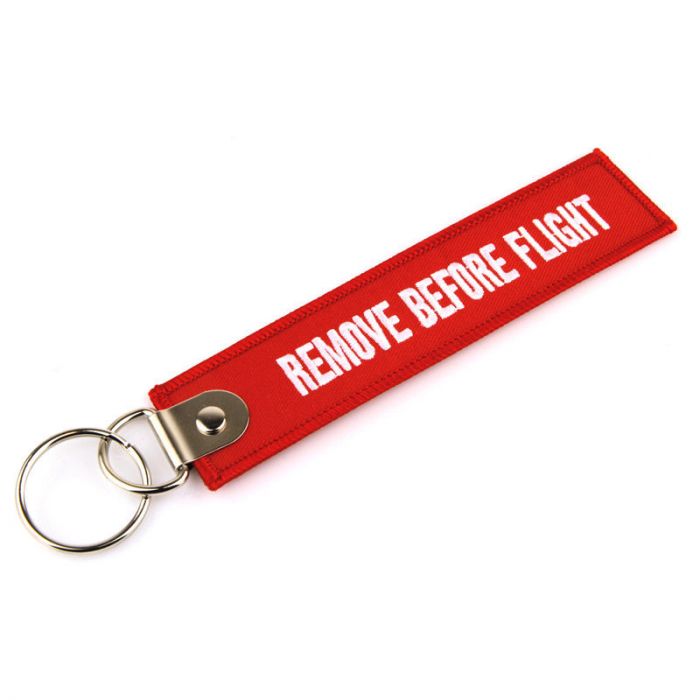 Remove Before Flight (Deluxe) sleutelhangers met uw tekst of logo