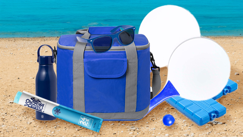Blauwe branding strandpakket
