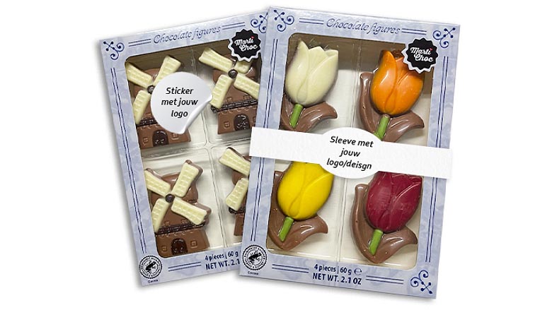 Chocolade tulpen en molens met logo