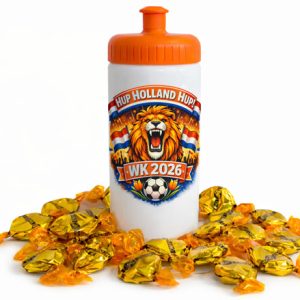 WK sportbidon met toffee en bedrukking