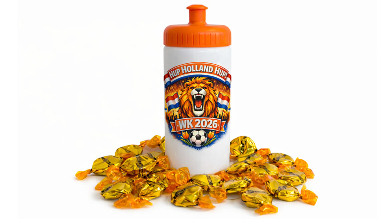 WK sportbidon met toffee en bedrukking