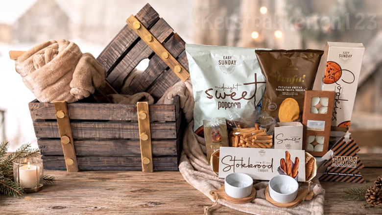 Landelijke houten opbergkist kerstpakket