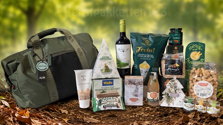 Duurzaam kerstpakket met groene reistas
