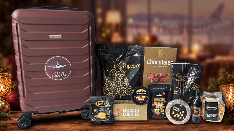 Luxe Kerstpakket met bordeaux trolley